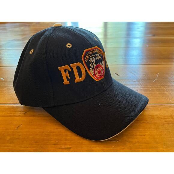 FDNY BASEBALL HAT BALL CAP NAVY YELLOW FIRE DEPARTMENT NEW YORK BADGE MENS - Picture 2 of 7
